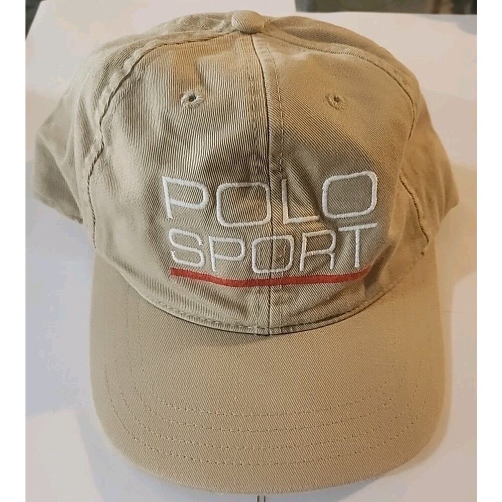 Vtg Polo Sport Made in USA Hat Spellout Logo American Flag Strapback 90s Preppy